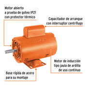 Motor eléctrico monofásico de 1/2 HP, baja velocidad, TRUPER