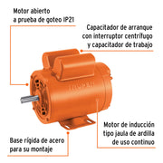 Motor eléctrico monofásico de 1 HP, baja velocidad, TRUPER
