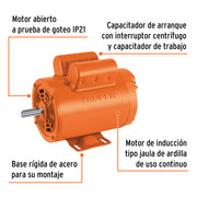 Motor eléctrico monofásico de 2 HP, alta velocidad, TRUPER