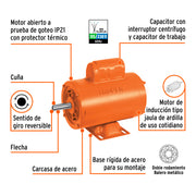 Motor eléctrico monofásico de 3/4 HP, alta velocidad, TRUPER
