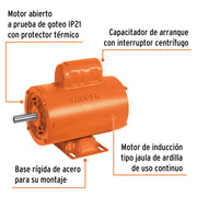 Motor eléctrico monofásico de 3/4 HP, alta velocidad, TRUPER
