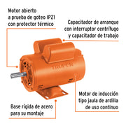 Motor eléctrico monofásico de 3/4 HP, baja velocidad, TRUPER