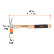 Martillo pulido 20 oz uña recta, boca fresada, TRUPER Grip