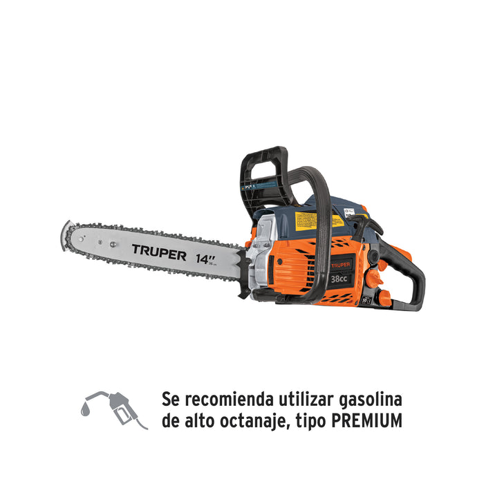 Motosierra 38 cc a gasolina con barra de 14', TRUPER
