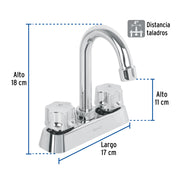 Mezcladora 4' lavabo, ABS, cuello bar, hexagonal, BASIC
