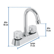 Mezcladora 4' lavabo, ABS, cuello bar, hexagonal, BASIC