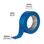 Cinta masking tape azul de 1-1/2' x 50 m para pintor, TRUPER