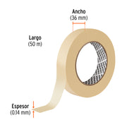 Cinta masking tape de 1-1/2' x 50 m, TRUPER