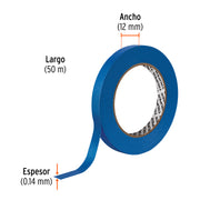 Cinta masking tape azul de 1/2' x 50 m para pintor, TRUPER