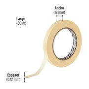 Cinta masking tape de 1/2' x 50 m, PRETUL