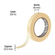 Cinta masking tape de 3/4' x 50 m, PRETUL
