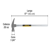 Martillo uña recta 20 oz, mango tubular, PRETUL
