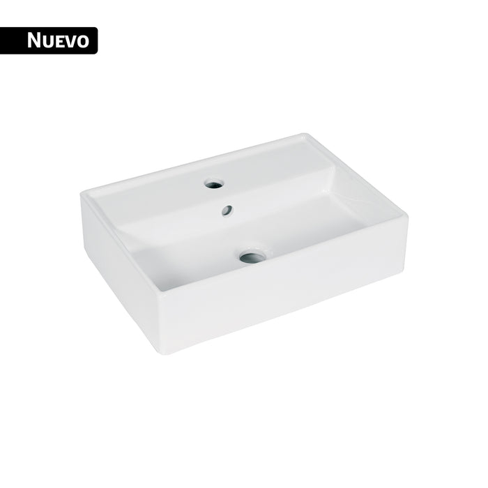 Lavabo de porcelana de sobreponer rectangular, blanco, FOSET