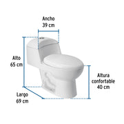 Sanitario one piece alargado de porcelana, blanco, FOSET