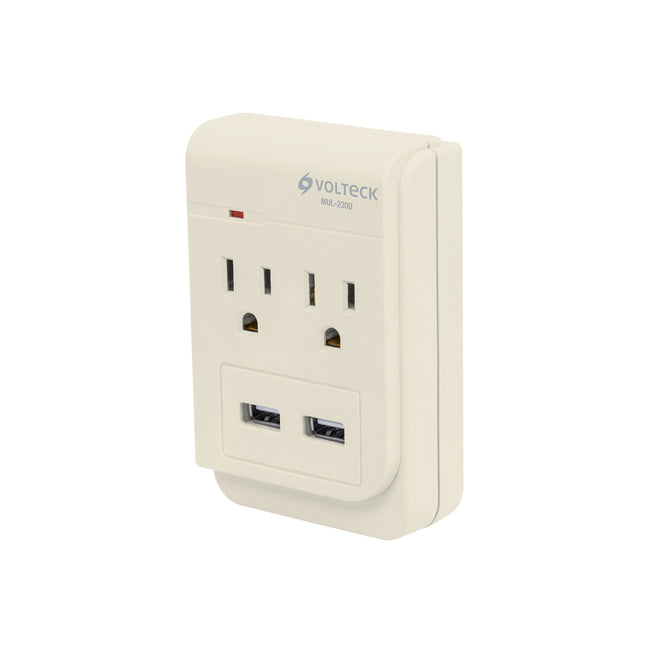 Multicontacto, 2 entradas y 2 entradas USB, 2 polos + tierra
