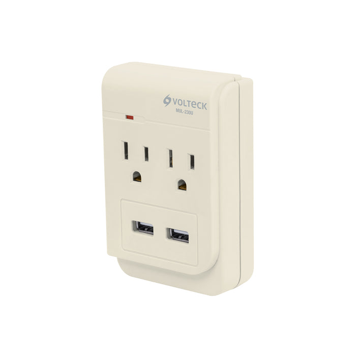 Multicontacto, 2 entradas y 2 entradas USB, 2 polos + tierra