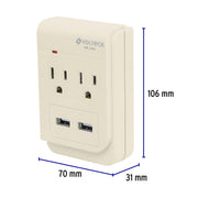 Multicontacto, 2 entradas y 2 entradas USB, 2 polos + tierra