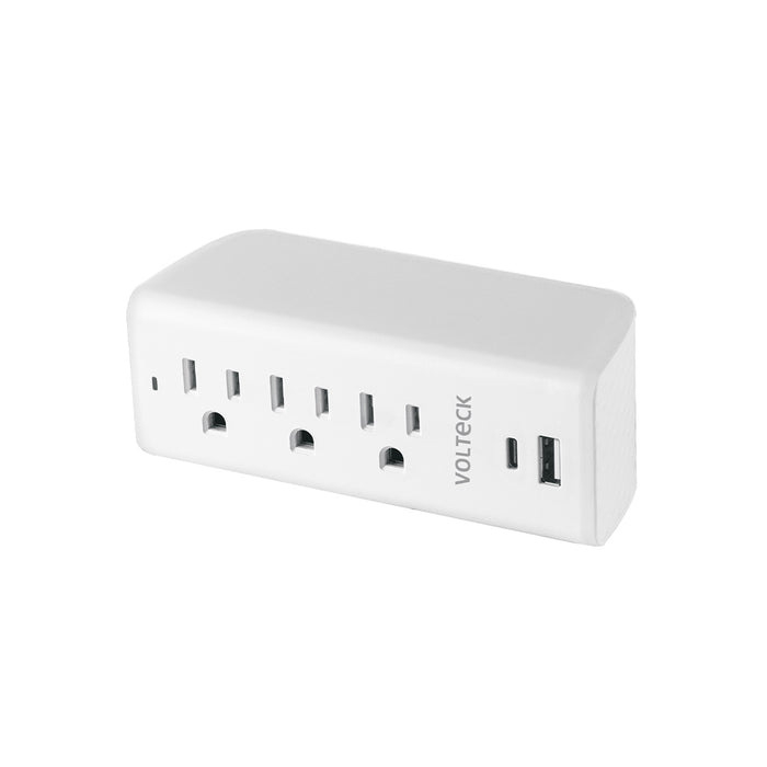Multicontacto de pared, 490 Joules, 3 contactos y 2 USB A+C