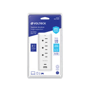 Multicontacto de pared, 490 Joules, 3 contactos y 2 USB A+C