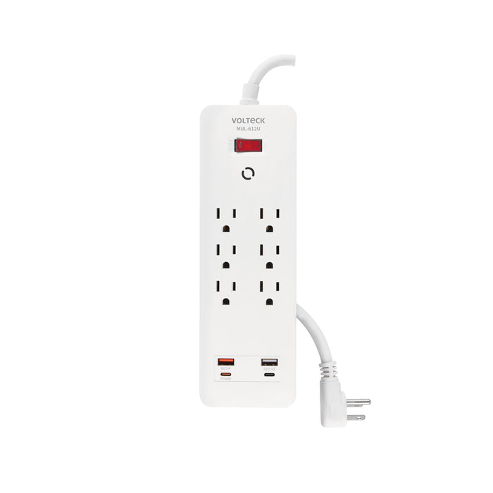 Multicontacto 6 entradas, 2 USB A + 2 USB C, blanco, VOLTECK