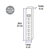 Multicontacto 14 AWG 6 entradas supresor de picos 600 joules