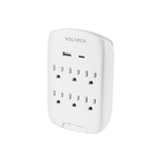 Multicontacto de pared, 800 Joules, 6 contactos y 2 USB A+C