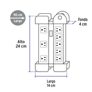 Multicontacto 14 AWG industrial supresor de picos 8 entradas