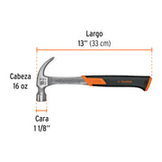 Martillo forjado 16 oz uña curva, mango con neopreno, EXPERT
