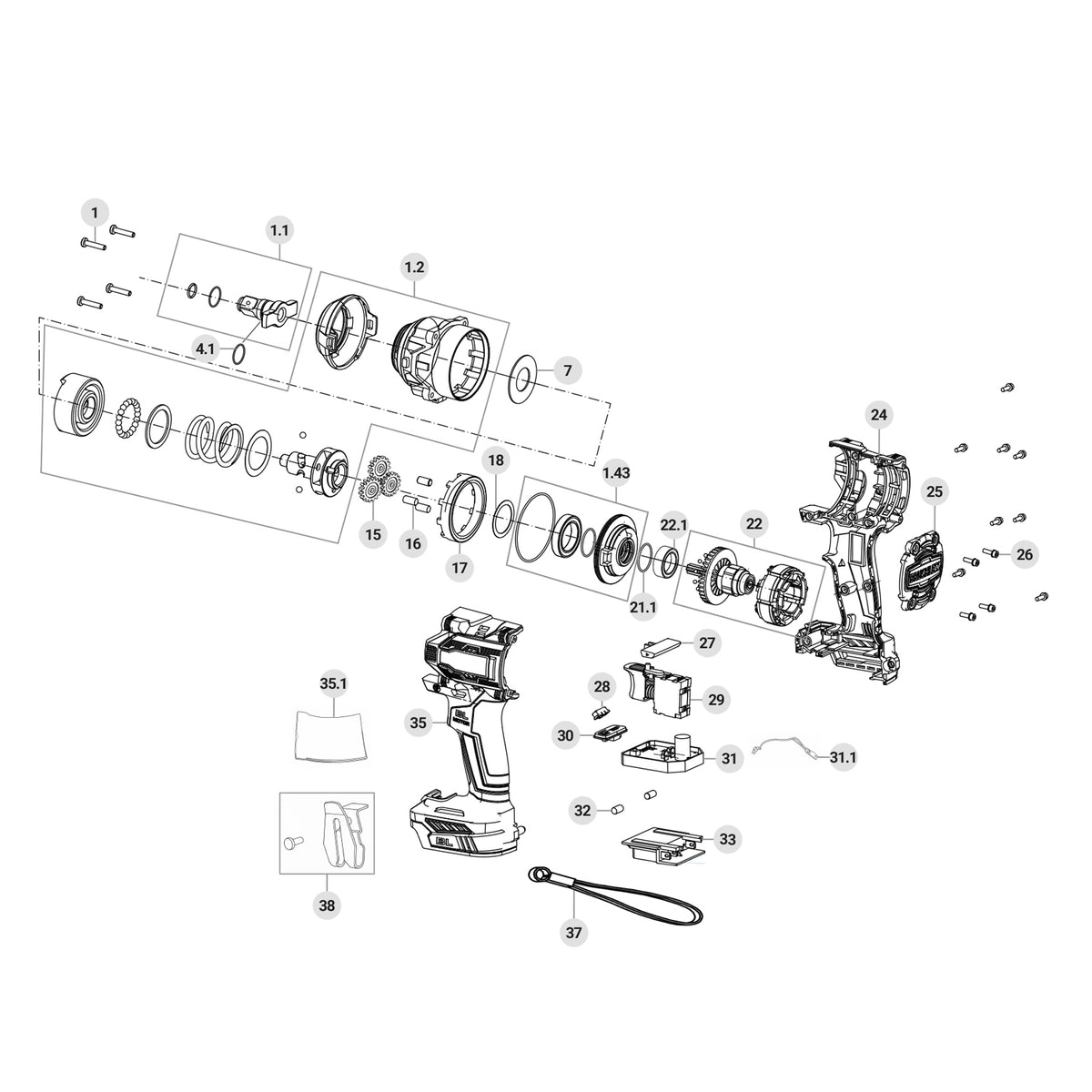 Llave de impacto 1/2', 20V, 650Nm, s/accesorios, INDUSTRIAL