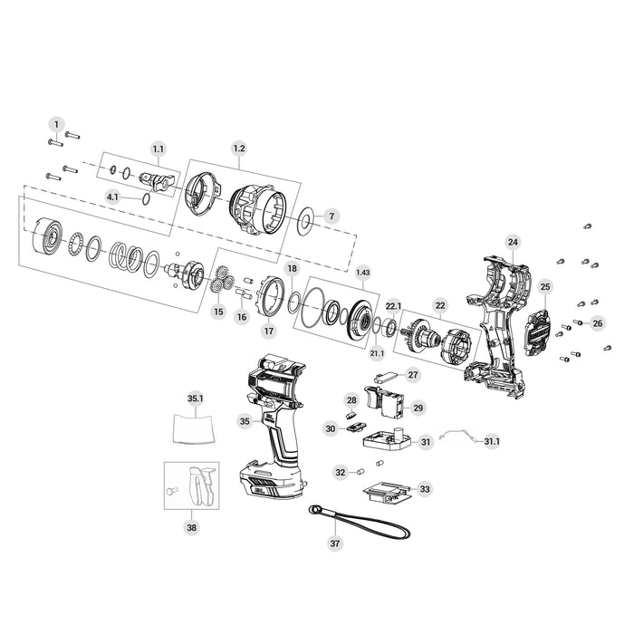Llave de impacto 1/2' 20V, 650Nm, 2 baterías 4Ah, INDUSTRIAL