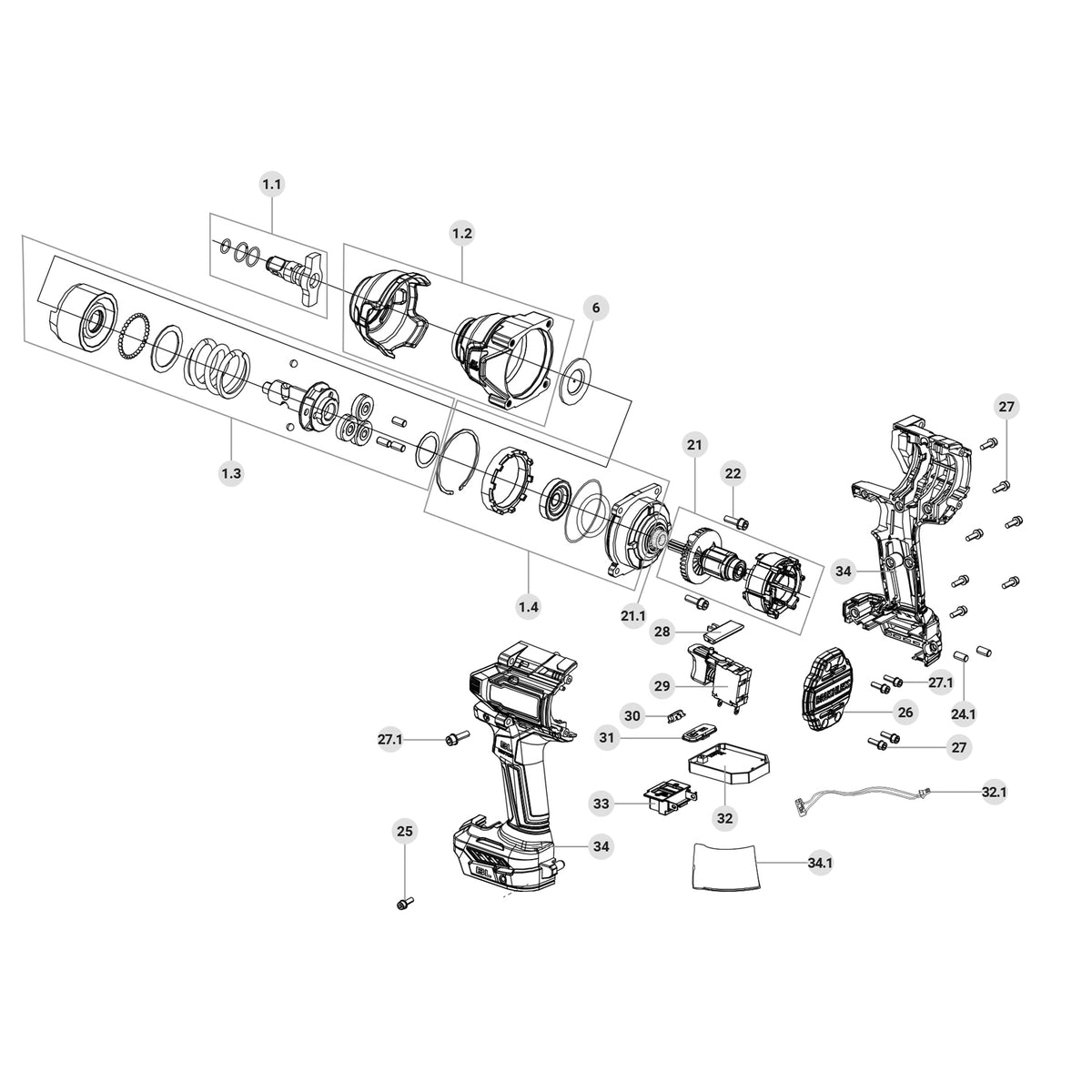 Llave de impacto 1/2', 20V, 850Nm, s/accesorios, INDUSTRIAL