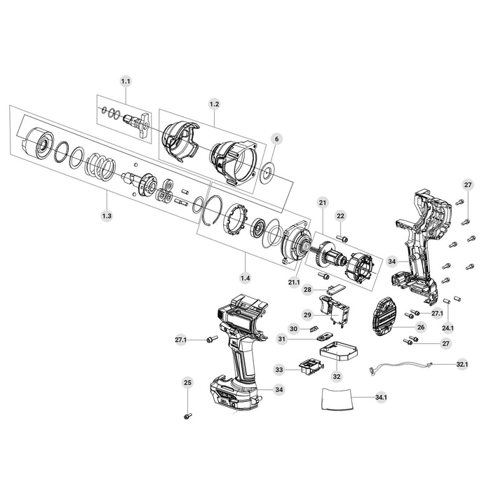 Llave de impacto 1/2' 20V, 850Nm, 2 baterías 4Ah, INDUSTRIAL