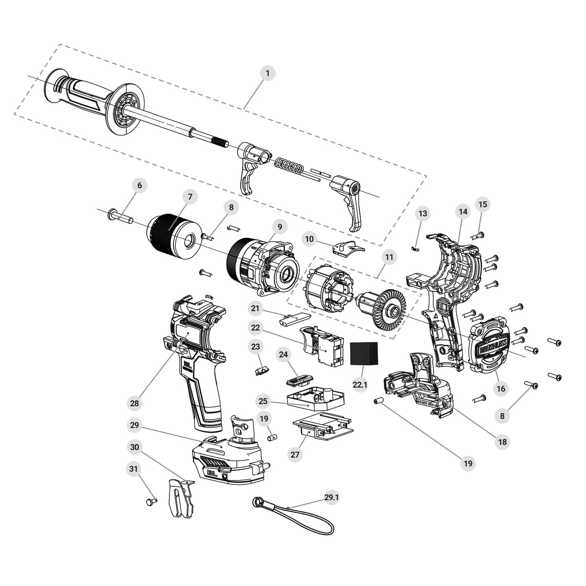 Rotomartillo/destornillador 1/2', 20V, 150Nm, sin accesorios