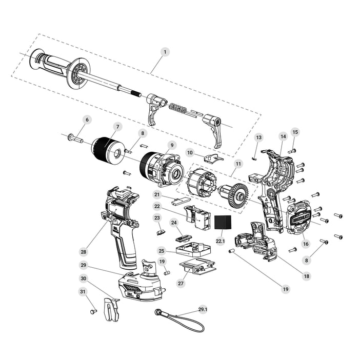 Rotomartillo/destornillador 1/2', 20V, 150Nm, 2 baterías 4Ah