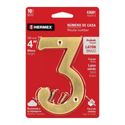 Número 3 de latón sólido 4', latón brillante, HERMEX