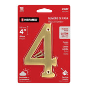 Número 4 de latón sólido 4', latón brillante, HERMEX
