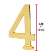 Número 4 de latón sólido 4', latón brillante, HERMEX
