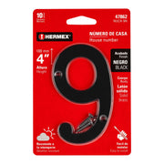 Número 9 de latón sólido 4', negro, HERMEX