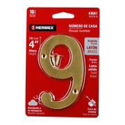 Número 9 de latón sólido 4', latón brillante, HERMEX