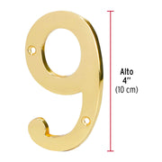 Número 9 de latón sólido 4', latón brillante, HERMEX
