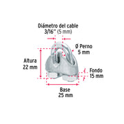 Bolsa c/50 nudos (perros) de hierro p/cable de 3/16', FIERO