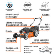Podadora con motor a gasolina de 6 HP, 22' de corte, TRUPER
