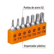 Juego de 7 puntas torx combinadas c/seguro largo 1', EXPERT