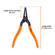 Pinza punta recta 7' para abrir anillos, mango de PVC