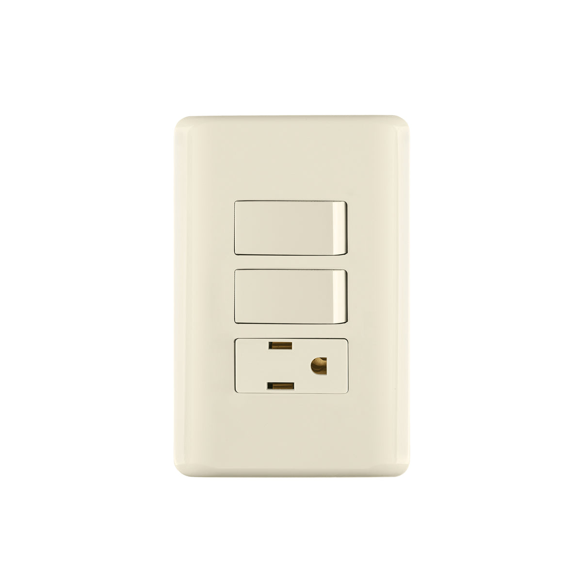Placa armada 2 interruptores y contacto, marfil, BASIC