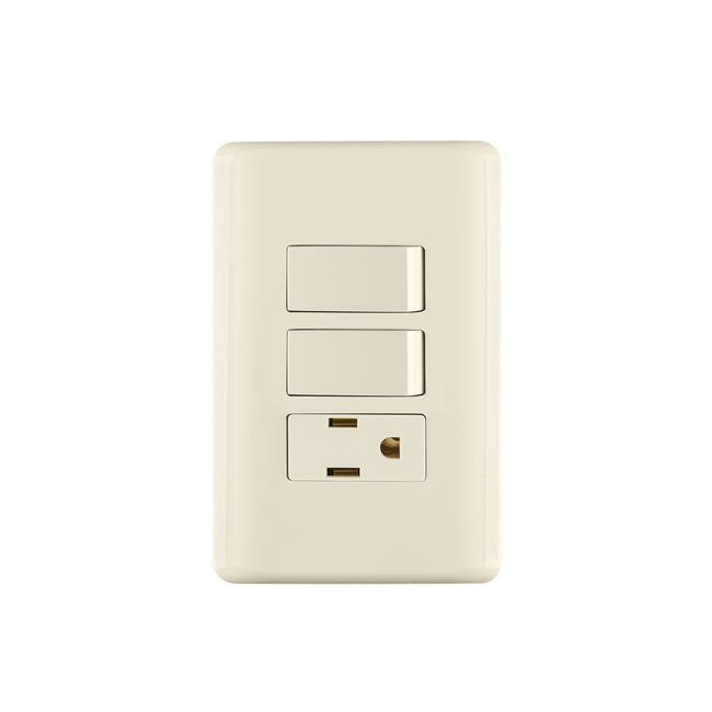 Placa armada 2 interruptores y contacto, marfil, BASIC