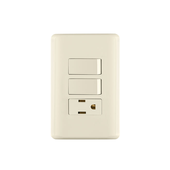 Placa armada 2 interruptores y contacto, marfil, BASIC