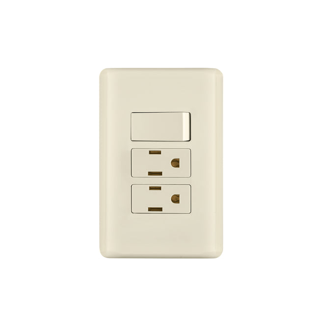 Placa armada interruptor y 2 contactos, marfil, BASIC