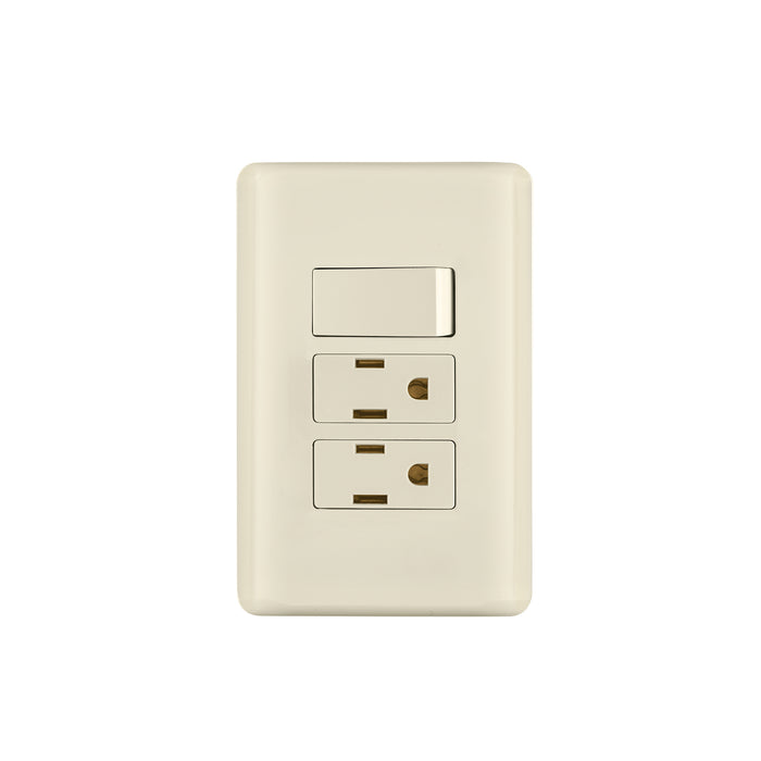Placa armada interruptor y 2 contactos, marfil, BASIC