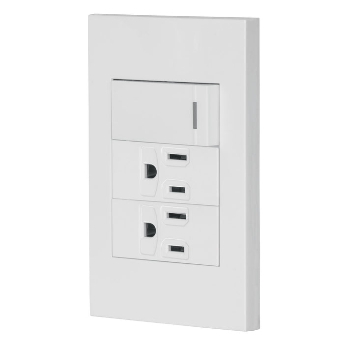 Placa armada 1 interruptor, 2 contactos,1mod,Española,blanco